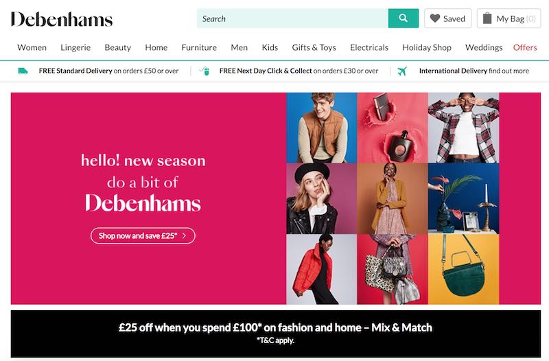 Debenhams 3.3% Cashback | Quidco